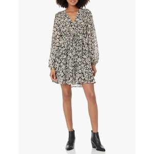 Steve Madden Rami Dress Mini Ruffle Contemporary Floral‎ Print Black Ivory M